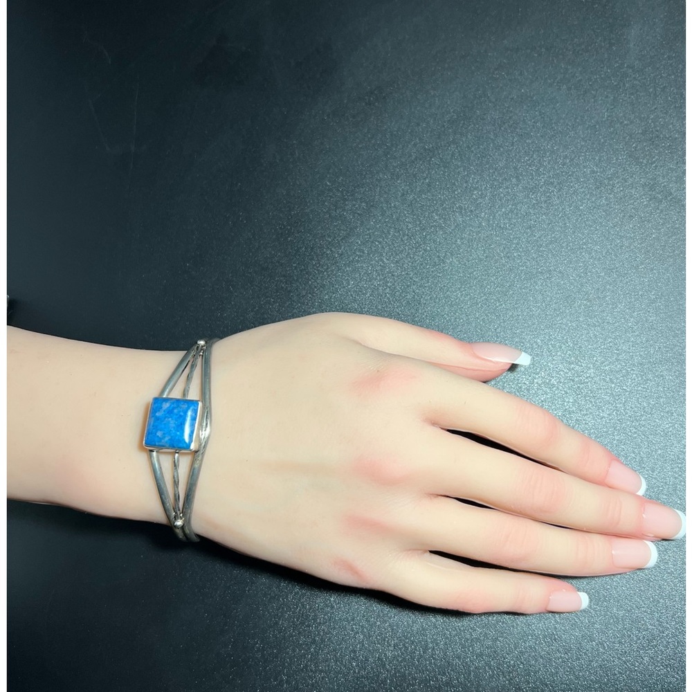 Rare 1985 Signed Carol Felley Denim Lapis Lazuli Sterling Silver Cuff Bracelet